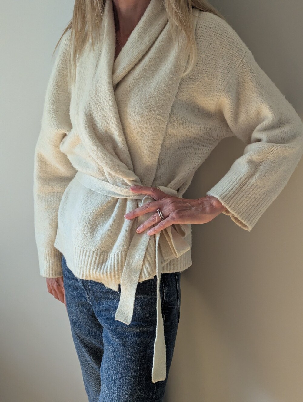 Love and Lore Cream Open or Tie Front Women's Sweater Cardigan